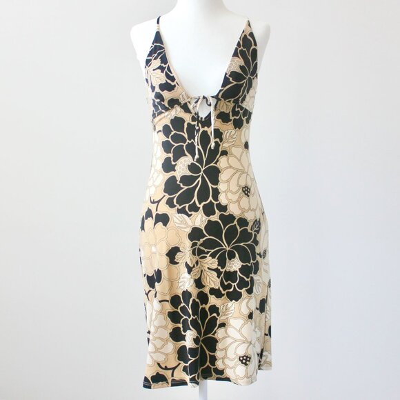 BCBGMaxAzria Vintage Y2K Tan and Black Floral Sleeveless Midi Dress Extra Small - Picture 1 of 10